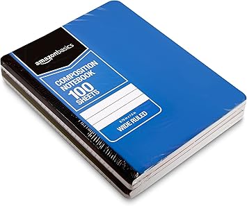 Basics Wide Ruled Composition Notebook, 100 Sheet, Assorted Solid Colors, 4-Pack