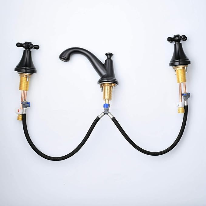 Replacement Part Quick Connect Hose for Bathtub Tub Filler Bathroom 3 Hole Sink Basin Vanity Widespread Double Handle Faucet Water Faucet Lock Faucet Supply Lines,Black