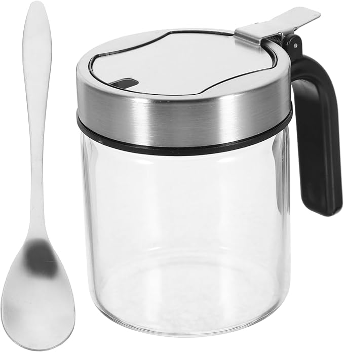 KICHOUSE 300ml Lid Glass Kitchen Seasoning Jar with Spoon Spice Container for Household Use Ideal for Storing Salt Sugar and Seasonings