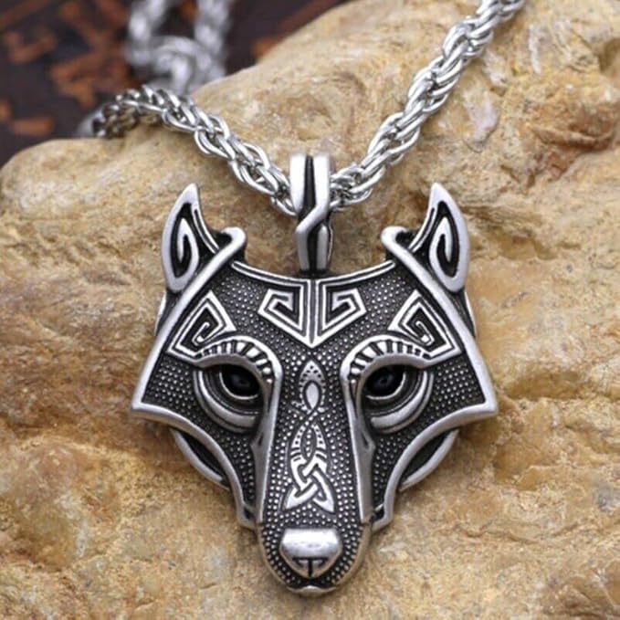 Mens Celtic Fenrir Wolf Head Pendant Necklace Punk Rock Biker Jewelry Chain 24"