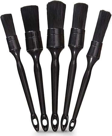 Car Detailing Brush Set, 5 Pack Auto Black Detail Brushes, Comfortable Grip and Scratch-Free Cleaning Brush for Car Interior or Exterior, Wheels, Tires, Engine Bay, Leather Seats, Door Panels, Emblems