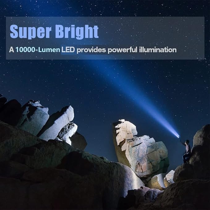 YIERBLUE Rechargeable Spotlight, Super Bright 1000,000 Lumen LED Handheld Spotlight 10000mAh Long Lasting Large Flashlight Searchlight and Flood Camping Flashlight with Foldable Tripod(Silver)