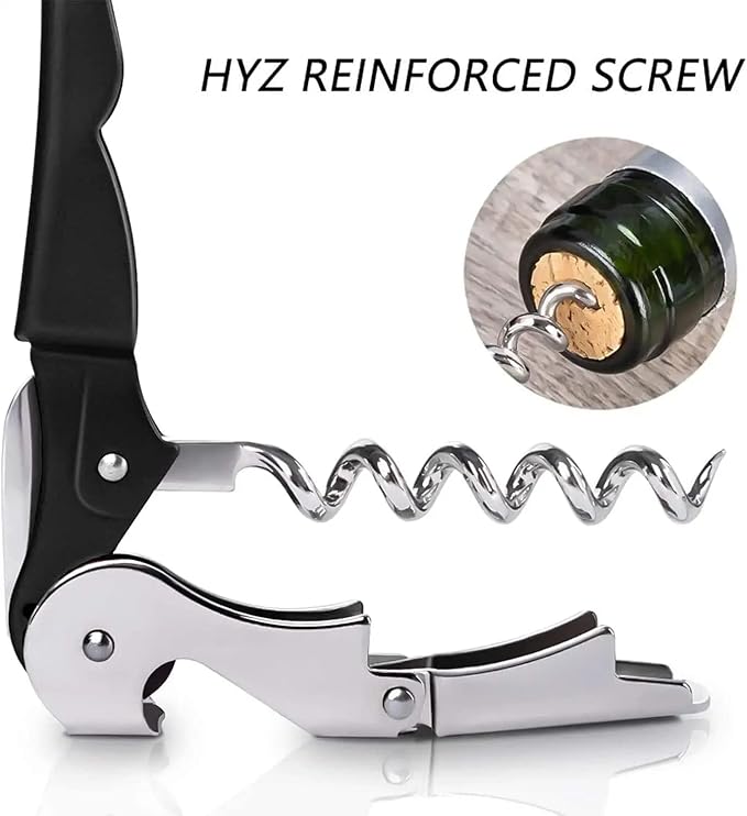 HYZ 4-Pack Wine Opener Waiter Corkscrew, Professional Wine Key for Servers, Bartender with Foil Cutter, Manual Wine Bottle Opener Double Hinged (Black)