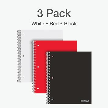 Oxford 1 Subject Graph Notebook - Pack of 3 Quad Ruled (4 X 4) - 8.5 x 11 Grid Paper Notebook - Black Red, And White Covers, 100 Perforated Sheets - For Math, Drawing, And Engineering