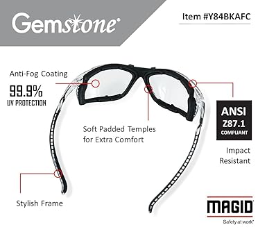 MAGID Gemstone Onyx Foam Lined Safety Glasses, Z87 Safety Glasses, Z87 Sunglasses For Men and Women (Gray Lens)