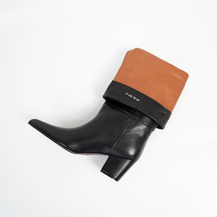 PECHORL Genuine Leather Knee High Boot Pointed Toe Chunky Heel | Classic Fashion Long Tall Boots Wide Calf Pull On Pointed Toe Block Heeled Elegant Comfortable Party Dress Shoes