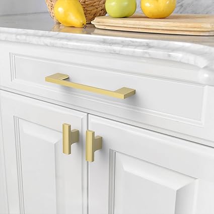 Amerdeco 10 Pack Brushed Gold Cabinet Pulls 5 Inch(128MM) Hole Centers Kitchen Cabinet Handles Cabinet Hardware Kitchen Handles for Cabinets Cupboard Handles Drawer Pulls ZH0060