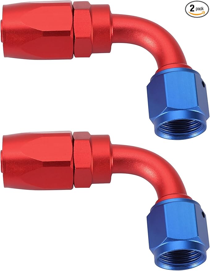 TOMALL 6AN 90 degree Hose End Fitting Swivel Aluminum 2PCS for Braided Fuel Oil Gas Line Hose End (RedBlue)