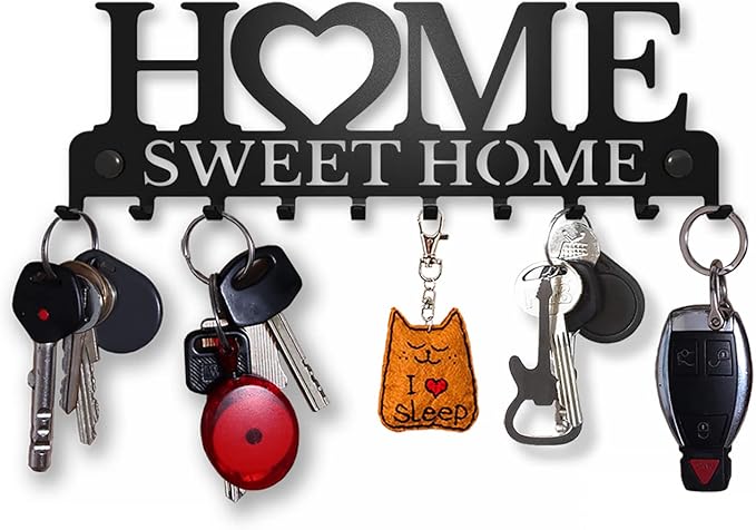 SirHoldeer Key Holder Wall Mount, Key Hooks for Wall, Key Rack for Wall Decorative, Llavero de Pared para Hogar, Sweet Home Metal Decor, Entryway