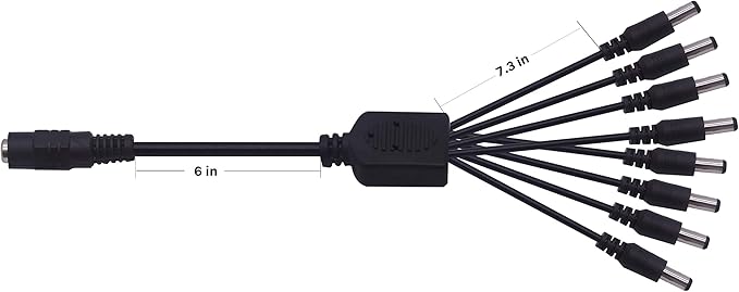 Xwell DC Power Splitter Cable 1 Female to 8 Male Wire Y Adppter 5.1mm X 2.1mm for CCTV Security Cameras and LED Strip Lights