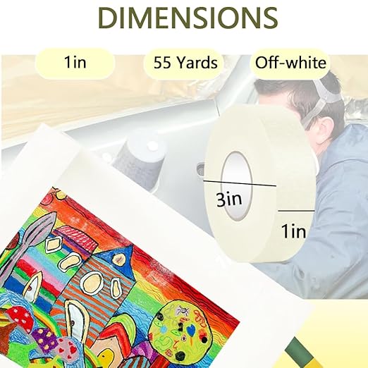NETEHA 3 Rolls Painters Tape Masking Tape 1 Inch x 55 Yard, No Residue Adhesive Tape for Wall Painting, Decoration Labeling and DIY Crafts (Beige White)