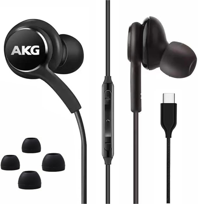 2025 New Stereo in-Ear Headphones for Samsung Galaxy Z Fold6 S24 Ultra S23 Ultra S22 Ultra S21 S20,Note 10+ - Designed by AKG - with Microphone and Volume Remote Control Type-C Connector - Black
