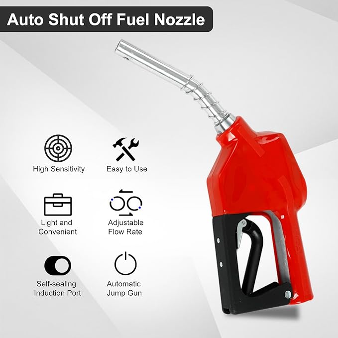EASYBERG 34" NPT Auto Fuel Nozzle, Auto Shut Off Fuel Nozzle with 3-speed Padlock, Spout 1316" for Gasoline, Diesel, Biodiesel and Kerosene, Red