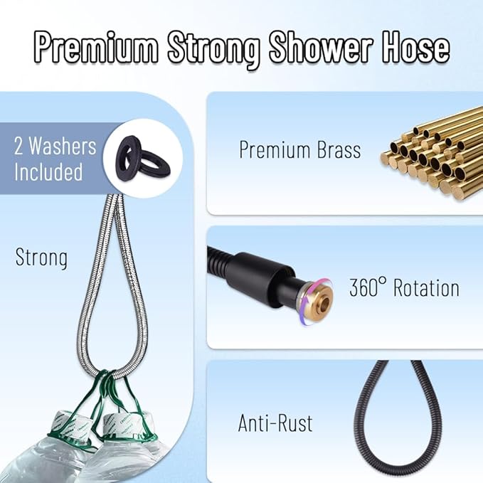 Shower Hose, Thickened Shower Head Hose Replacement, Kink-Free 304 Stainless Steel Handheld Shower Hose Extension, Flexible RV Shower Hose Attachment, 59 Inches, Black