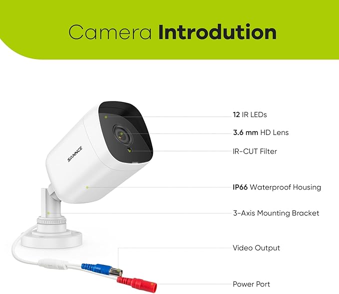 SANNCE 2MP Security Camera 1080P TVI High Clarity Bullet Camera Up to 100ft Night Vision with IR LEDs IP66 Waterproof IndoorOutdoor Surveillance Camera