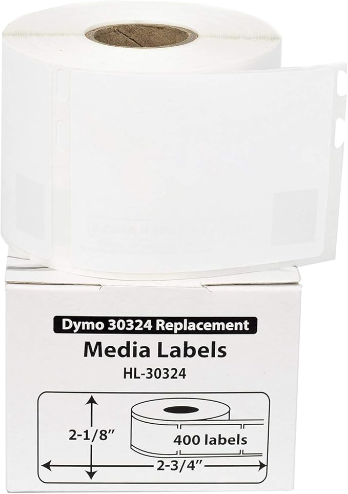 HOUSELABELS Compatible DYMO 30324 Media Labels (2-18" x 2-34") Compatible with Rollo, Some DYMO LW Printers, 6 Rolls 2400 Labels