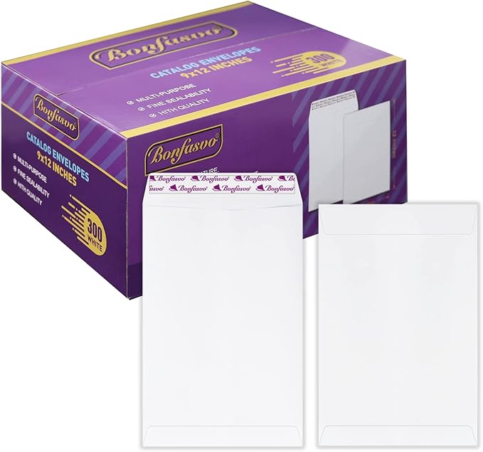 300 Pack 9x12 White Catalog Envelopes Peel Seal Security Mailing Envelopes 120GSM Kraft Paper self Seal Envelopes for Invitations Papers Photos Documents Pictures Papers Files