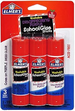 Elmer's Glue Sticks Washable Non-Toxic Disappearing Purple 0.53oz- Pack of 3