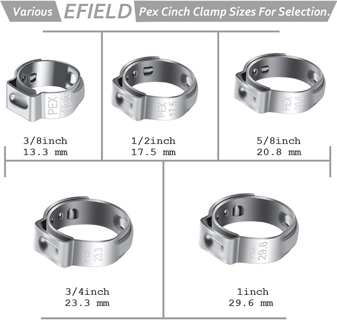 50 PCS 34 Inch PEX Cinch Clamp Rings, Stainless Steel Pex Fittings Crimp Rings Pinch Clamps for PEX Tubing Pipe Fitting Connections (34 Inch)