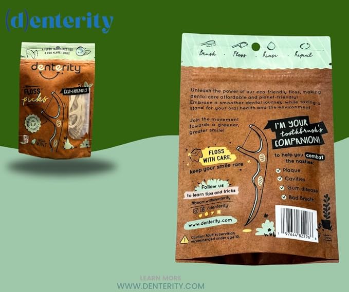 Biodegradable Dental Floss Picks, Earth Friendly Handle, Mint, 75ct Pack of 1, White