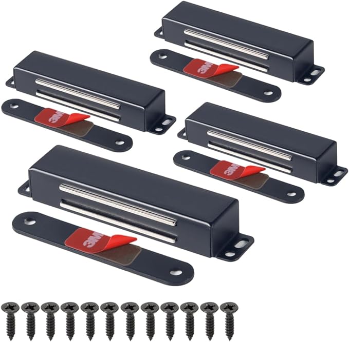 Mousike Magnetic Door Catch Heavy Duty 90lb Door Magnets with Strong Magnetic for Kitchen Cupboard Wardrobe Closet Cabinet Door Drawer Latch (Black 4Pack)