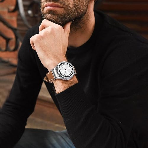 TRUMiRR One Click Band for Galaxy Watch 7 6 40mm 44mm, Genuine Leather Watchband No Gap Strap for Galaxy Watch 6 Classic 43mm 47mm / Watch 5 4