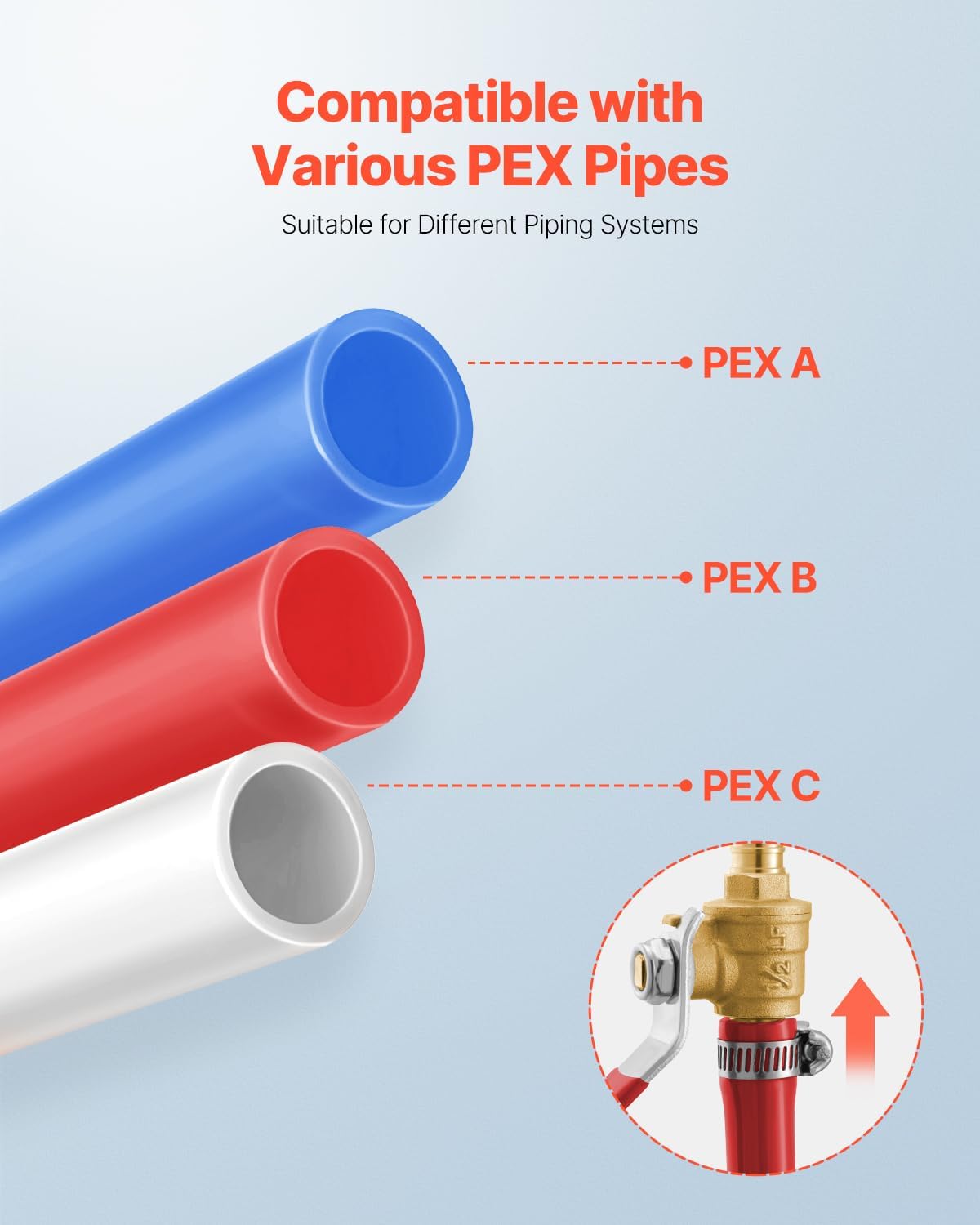 VEVOR PEX Ball Valve, 10 Pieces (5 Red, 5 Blue), 1/2 in PEX Brass Ball Valve, PEX Full Port Brass Ball Valves, Quarter Turn Hot (Red) Cold (Blue) PEX Full Port Ball Valve, for Kitchen, Hydronic Heating, Bathroom