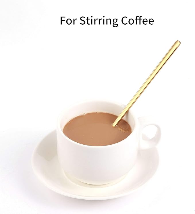 4 PCS 6.7 Inches Coffee Tea Spoons Long Handle, Gold, Ice Tea, Espresso Stainless Steel Long Spoons for Stirring