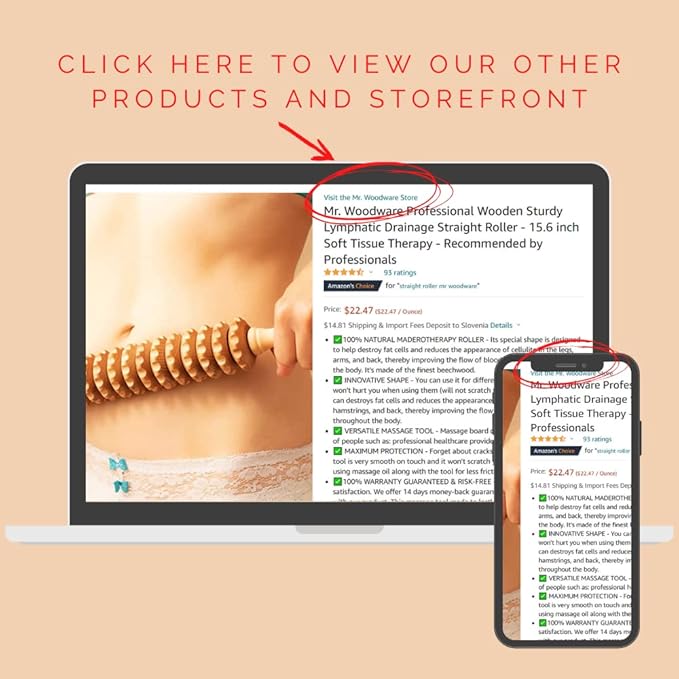Wood Roller Massager for Body - 15.6 inch Lymphatic Drainage Manual Massage Tools for Sculpting, Muscle Shaping, Cellulite Remover - Wooden Massage Tool for Manual Madero therapy