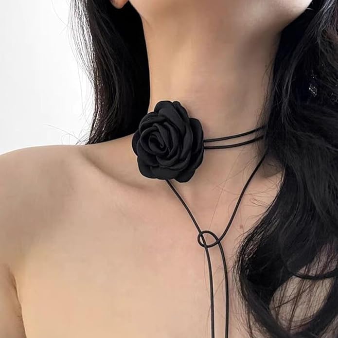3PCS Flower Choker Necklace for Women Rose Necklace Adjustable Lace up Design Handmade Velvet Rose Choker Jewelry for Party Bride Wedding Party Summer Necklaces