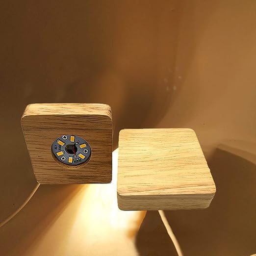 2Pcs 4" Wood LED Display Base, Multicolor Round Display Base Stand +Square Warm Colr Wooden Lighted Display Base for Crystal Glass Resin Art