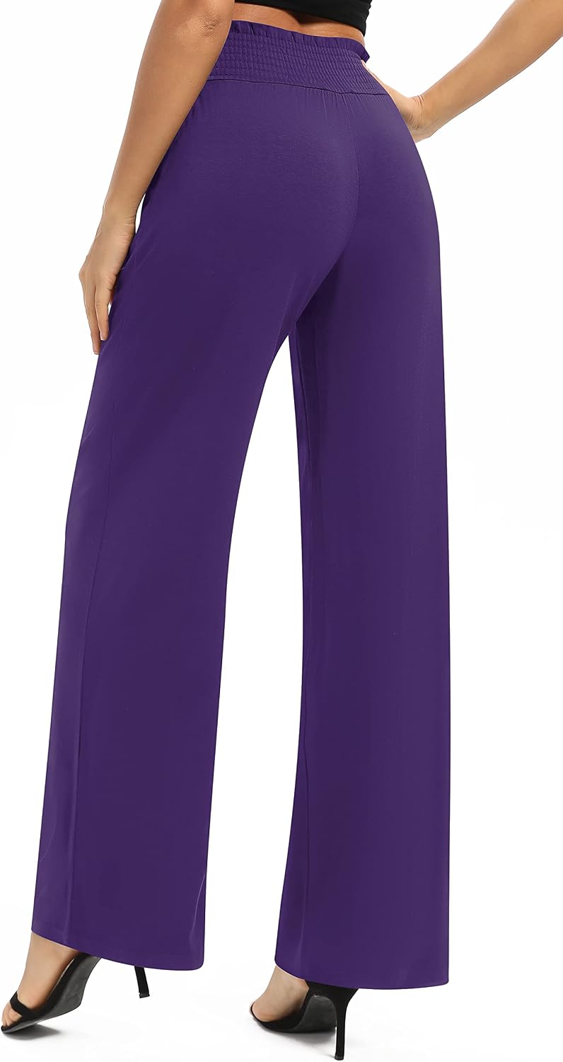 Urban CoCo Womens High Waist Flowy Palazzo Pants Elastic Waist Wide Leg Stretchy Straight Leg Dressy Casual Lounge Trousers