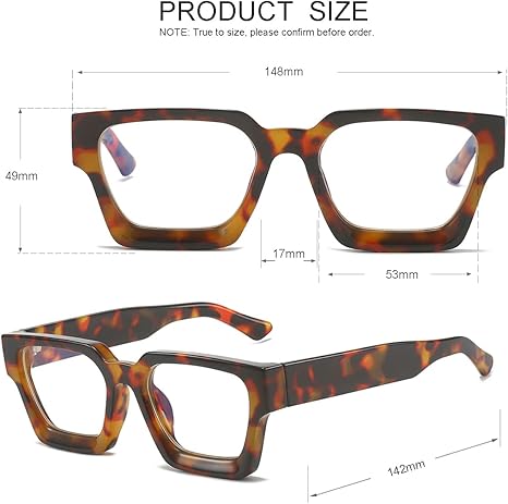 JOVAKIT Fashion Square Blue Light Glasses for Men Women Simple Designer Style Thick Frame Computer Eyeglasses Anti Eyestrain