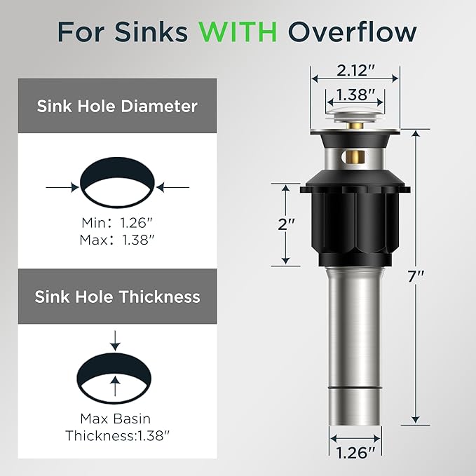 FORIOUS Bathroom Sink Drain with Overflow, Pop Up Drain Assembly with Detachable Basket Stopper, Anti-Explosion and Anti-Clogging Drain Strainer, 304 Stainless Steel, Brushed Nickel
