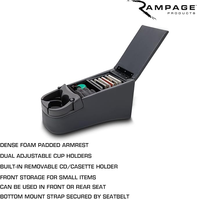 RAMPAGE PRODUCTS Seat Console for Truck Bench Seat Charcoal 39223 Universal Truck Bench Seat