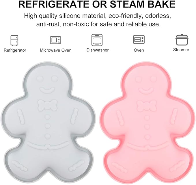 DOITOOL Silicone Cake Molds 2pcs Christmas Gingerbread Man Molds Christmas Silicone Mold Candy Molds Trays for Christmas Baking Gingerbread Cake Muffin Cookie Making Chocolates Silcone Molds
