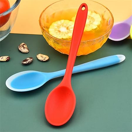 Silicone Spoon Kitchenware Cooking Spoon Kitchen Gadgets Soup Spoon For Kitchen Utensil Cooking Baking Baby Food Cooker Travel (Yellow, One Size)