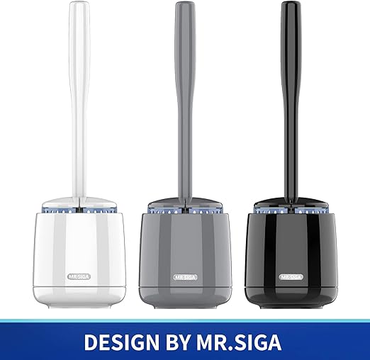 MR.SIGA Toilet Bowl Brush and Holder, Premium Quality, with Solid Handle and Durable Bristles for Bathroom Cleaning, Black, 1 Pack
