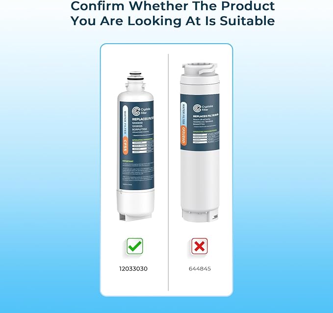 Crystala Filters Replacement for Bosch Ultra Clarity Pro Water Filter, Compatible with BORPLFTR50, 12033030, 11025825, 12028325, BORPLFTR55, WFC100MF, WFS200MF (1 Pack)