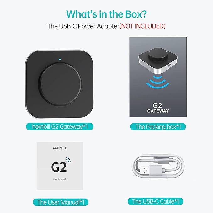 Hornbill G2 Gateway Wi-Fi Bridge, Keyless Entry Electronic Smart Door Lock Wi-Fi GatewayWi-Fi Bridge, Remotely Control Your Smart Lock, G2 Gateway Works with 2.4 GHz