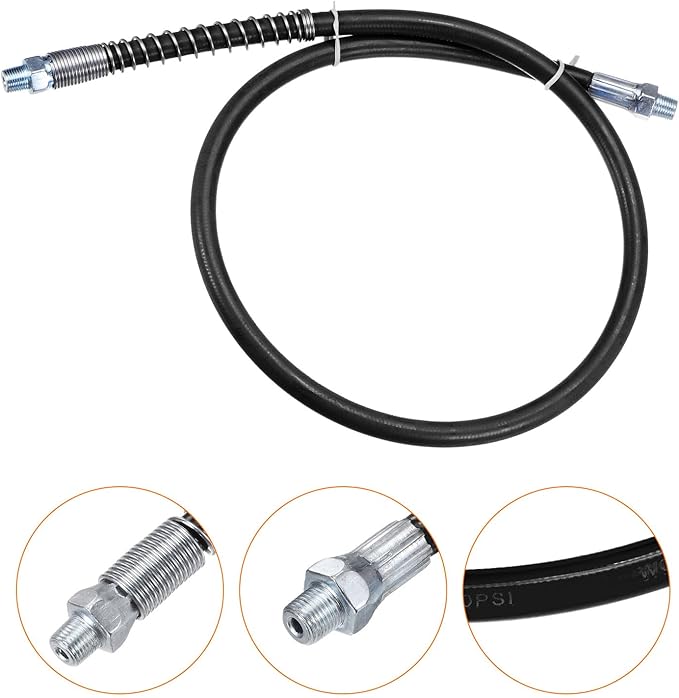 HARFINGTON Grease Gun Hose 31.5" 10000 PSI Spring Flex High Pressure Quick Release Grease Replacement with Coupler 18" NPT Threads for Grease Gun, Black