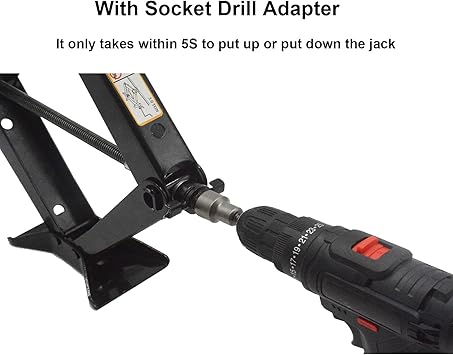 CFYUSEU Scissor Lift Jack Max 3 Ton Capacity with Jack Socket Drill Adapter, Lifting Jack Car Kit with WrenchLug Wrench for Car SUV MPV, Black, QJD-3-1