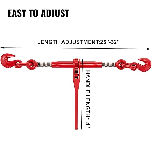VEVOR 9215LBS 3/8" – 1/2" Ratchet Binders 9,215 LBS Secure Working Load, G70 Hooks and Adjustable Length, for Grade 70-80 Chains, Tie Down, Hauling, Towing, 2-Pack, Red