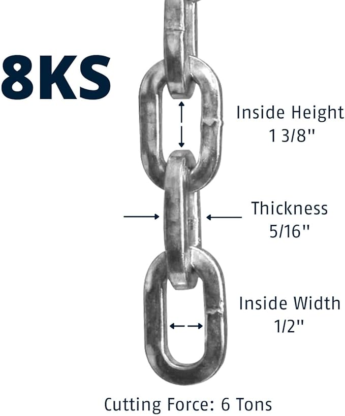 ABUS Hardened Steel 8KS 10 Foot x 5/16" Thick Square Security Chain for Bikes, Containers, Trailers, ATV, Motorcycles and Personal/Industrial Property