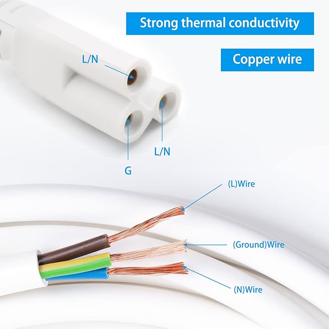 T5 T8 Led Double Ended 3 Pin Light Cable Wire Ceiling Light Daylight Led Integral Tube Cable Connectable Wire for Led Tube Light Holder Socket Accessory with Cable White, (4.9ft1.5m) 4-Pack