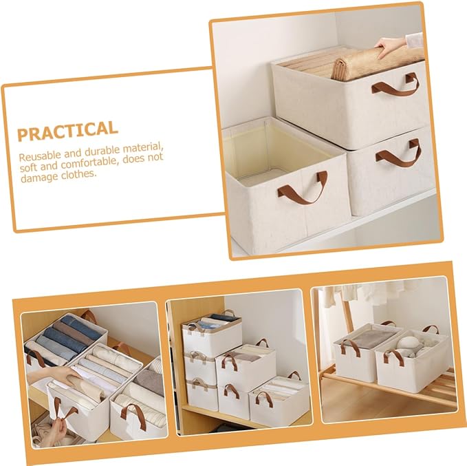 Cotton Linen Foldable Storage Basket with Handle Capacity Organizer for Clothes and Home Sundries Storage Bin for Bedroom and Closet