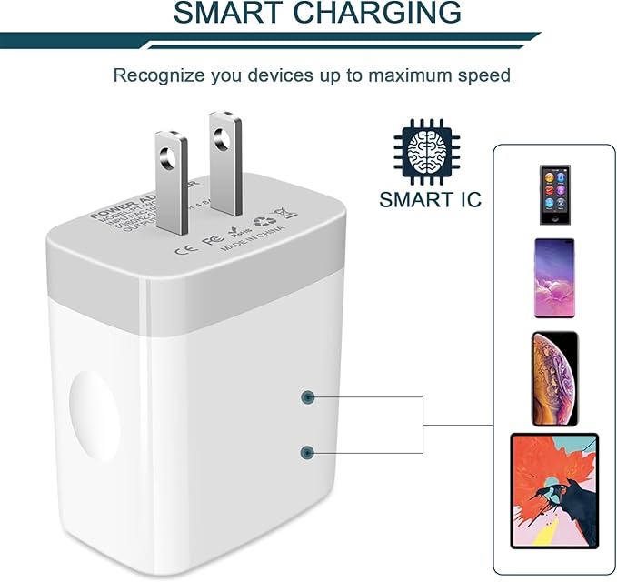 USB Charger Cube, Wall Charger Plug, AILKIN 4.8A 4-Muti Port USB Adapter Power Plug Charging Station Box Base Replacement for iPhone 15 14 13 12 11 Pro MaxX8, iPad, Samsung Phones USB Charging Block