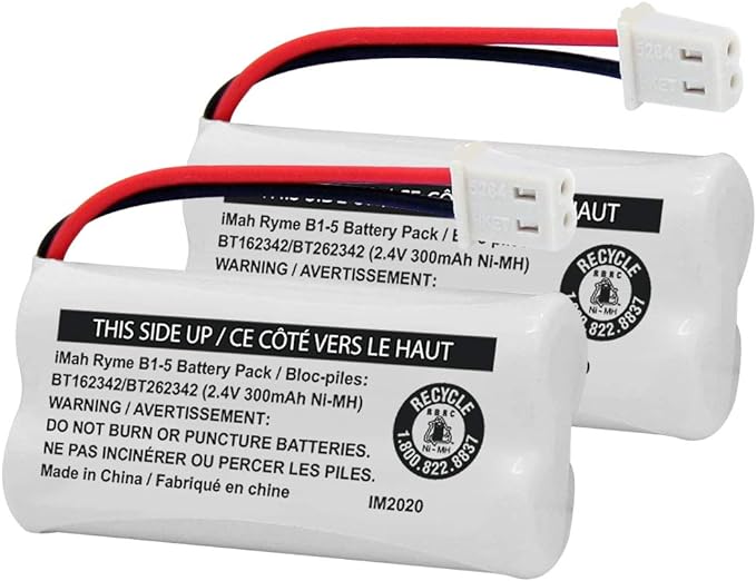 iMah BT162342BT262342 2.4V 300mAh Ni-MH Cordless Phone Battery Pack, Also Compatible with BT183342BT283342 ATT EL52351 TL90070 VTech CS5119 DS6511 DS6722 LS6305 Handset, 2-Pack
