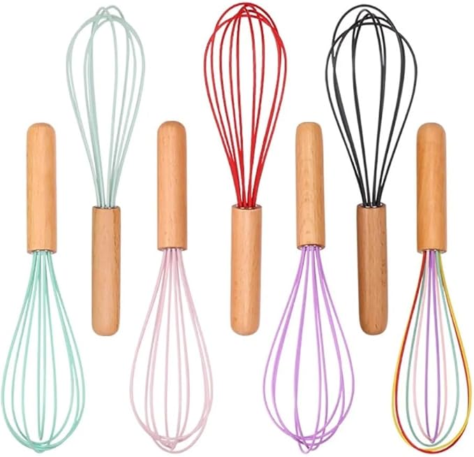 Silicone Wrapped Stainless Steel Wire Manual Egg Beater Milk Cream Mixer Handheld Whisks Stirring Blending Non-Slip Wooden Handle Baking Kitchen Appliances (Light Green)