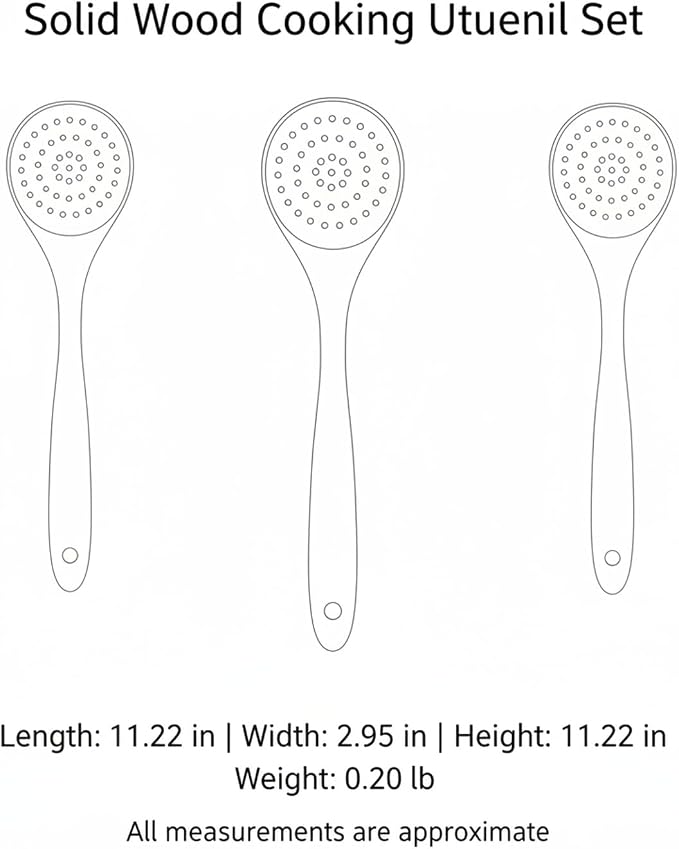 Solid Wood Cooking Utensil Set with Clear Lacquer Finish for Non-Stick Cookware, Natural Brown Kitchen Tools